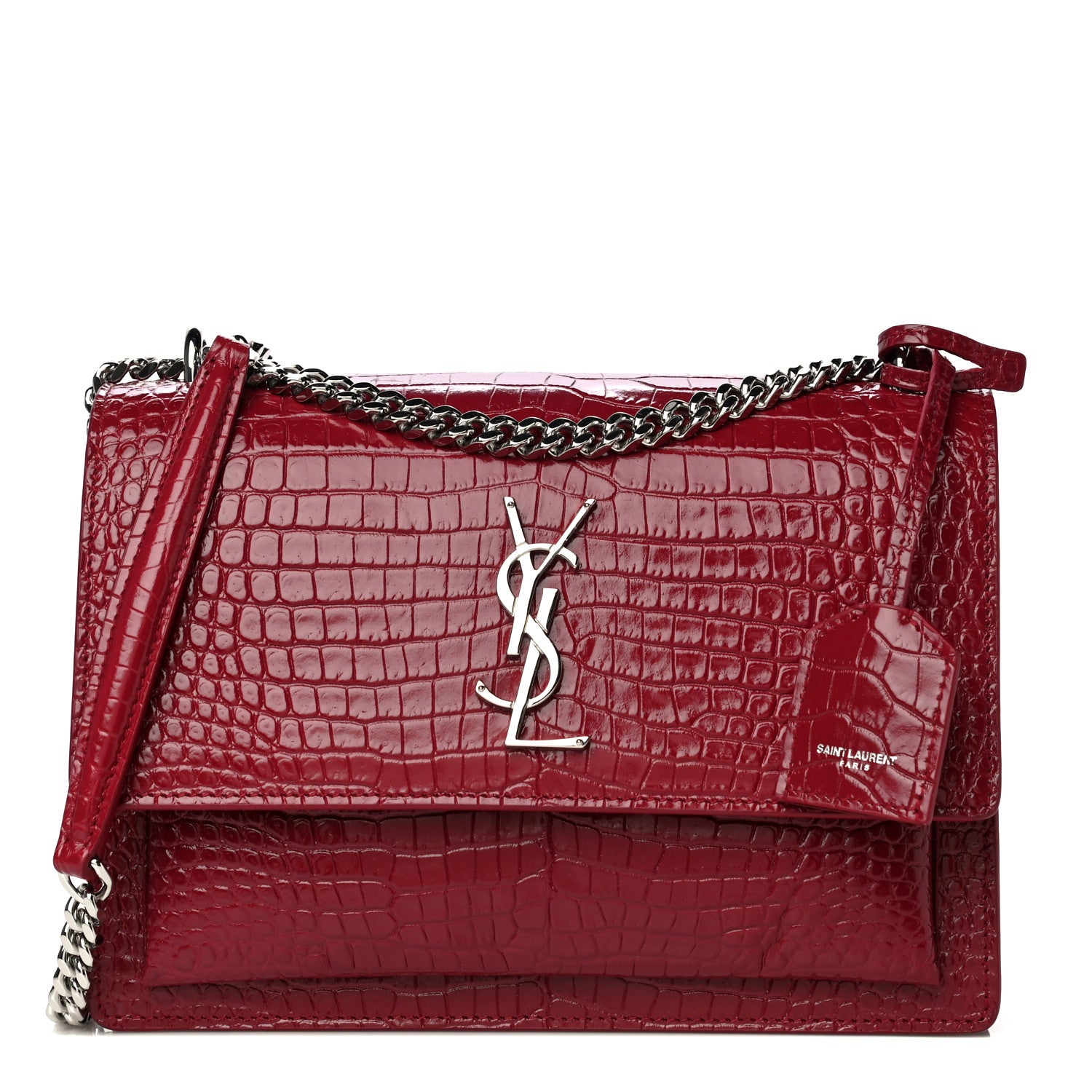 Saint Laurent Calfskin Crocodile Embossed Medium Monogram Sunset Rouge Eros 1 of 10