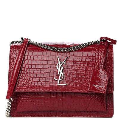 Saint Laurent Calfskin Crocodile Embossed Medium Monogram Sunset Rouge Eros 1 of 10