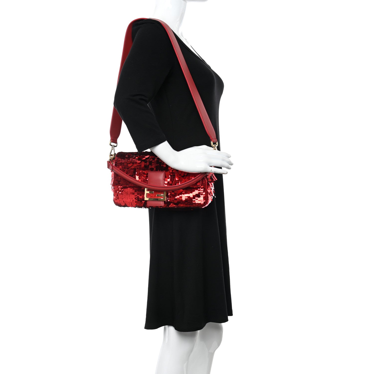Fendi Sequin Paillettes Vitello Grace Sex and the City Baguette Mattone 2 of 10