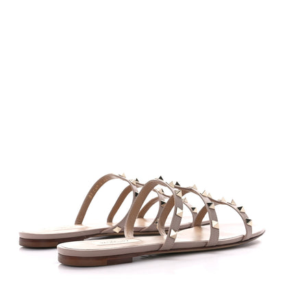Valentino Garavani Nappa Rockstud Caged Flat Slide Sandals 40 Poudre 4 of 9