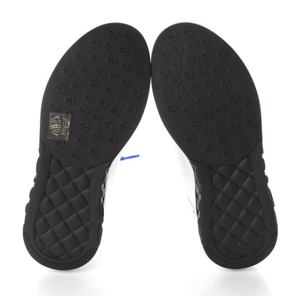 Chanel Calfskin Mesh Lyrca Womens Logo Sneakers 36.5 White Blue 5 of 6