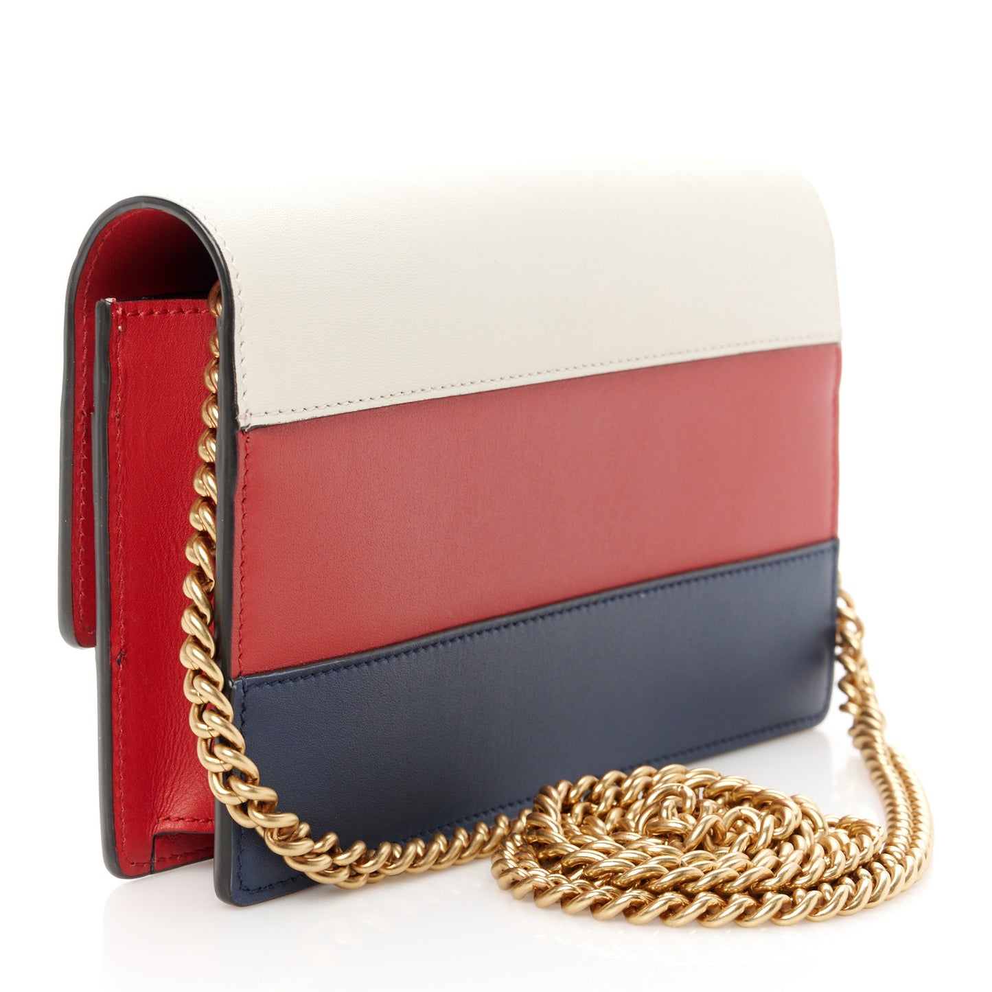 Calfskin Queen Margaret Chain Wallet Blue Agata Hibiscus Red Mystic White