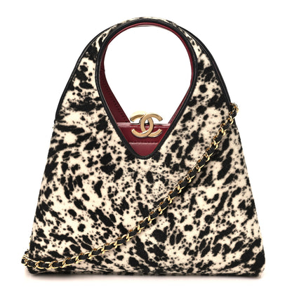 Chanel Pony Hair Printed Chic Lady Small Shopping Tote White Black 1 of 11