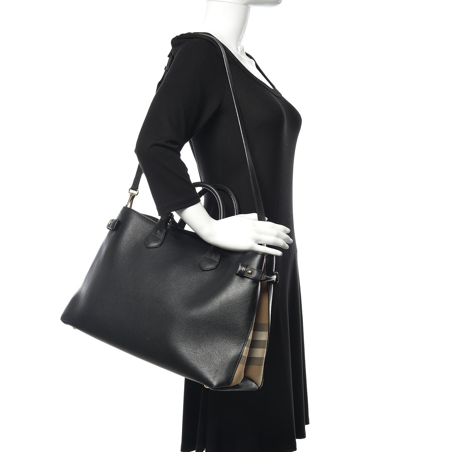 Burberry Grainy Calfskin House Check Large Banner Tote Black 2 of 18