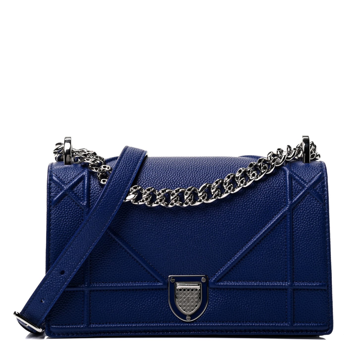 Grained Calfskin Small Diorama Flap Bag Bleu De Minuit