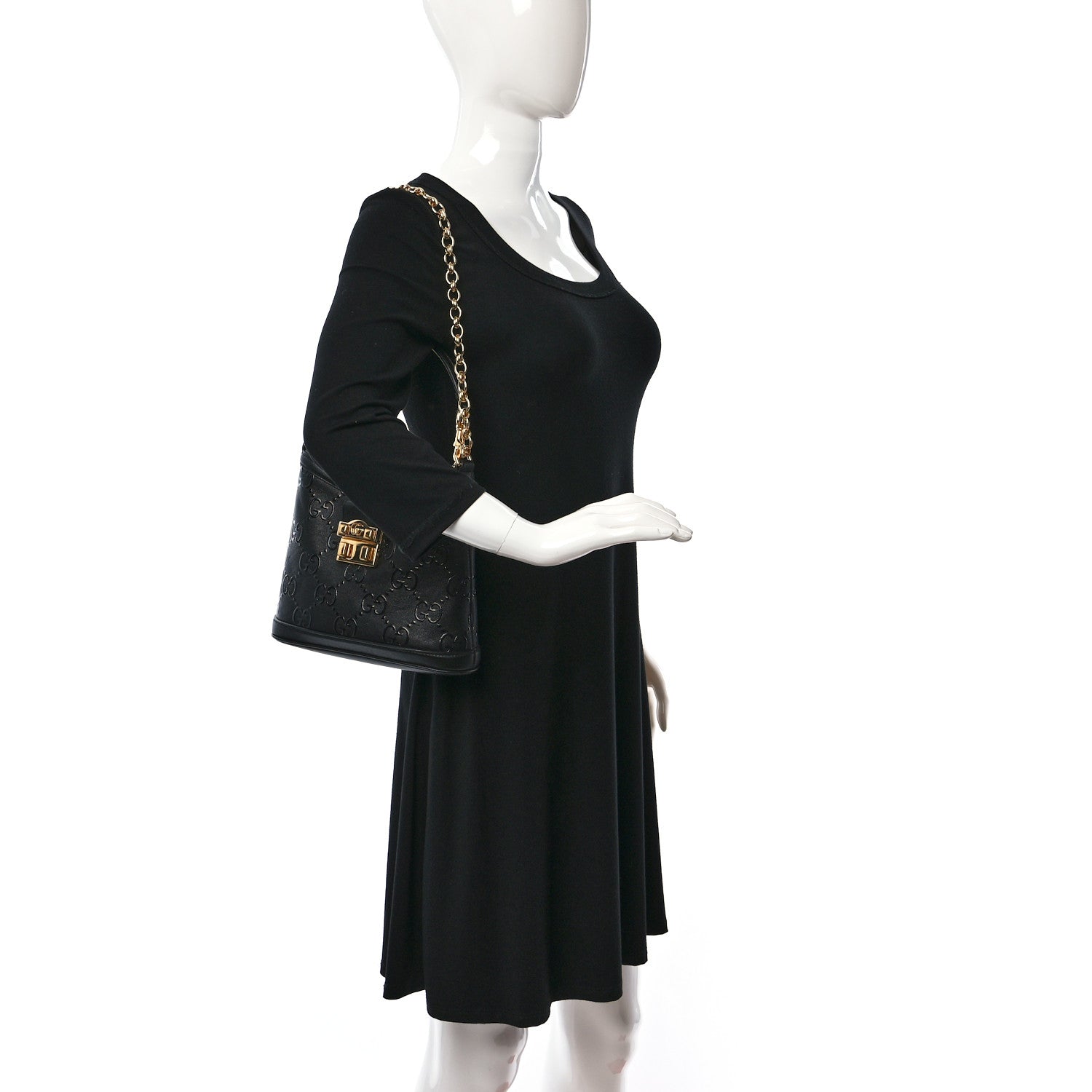 Gucci Wonka Grain Calfskin GG Monogram Debossed Small Padlock Shoulder Bag Black 2 of 9