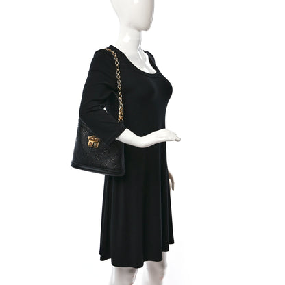 Gucci Wonka Grain Calfskin GG Monogram Debossed Small Padlock Shoulder Bag Black 2 of 9