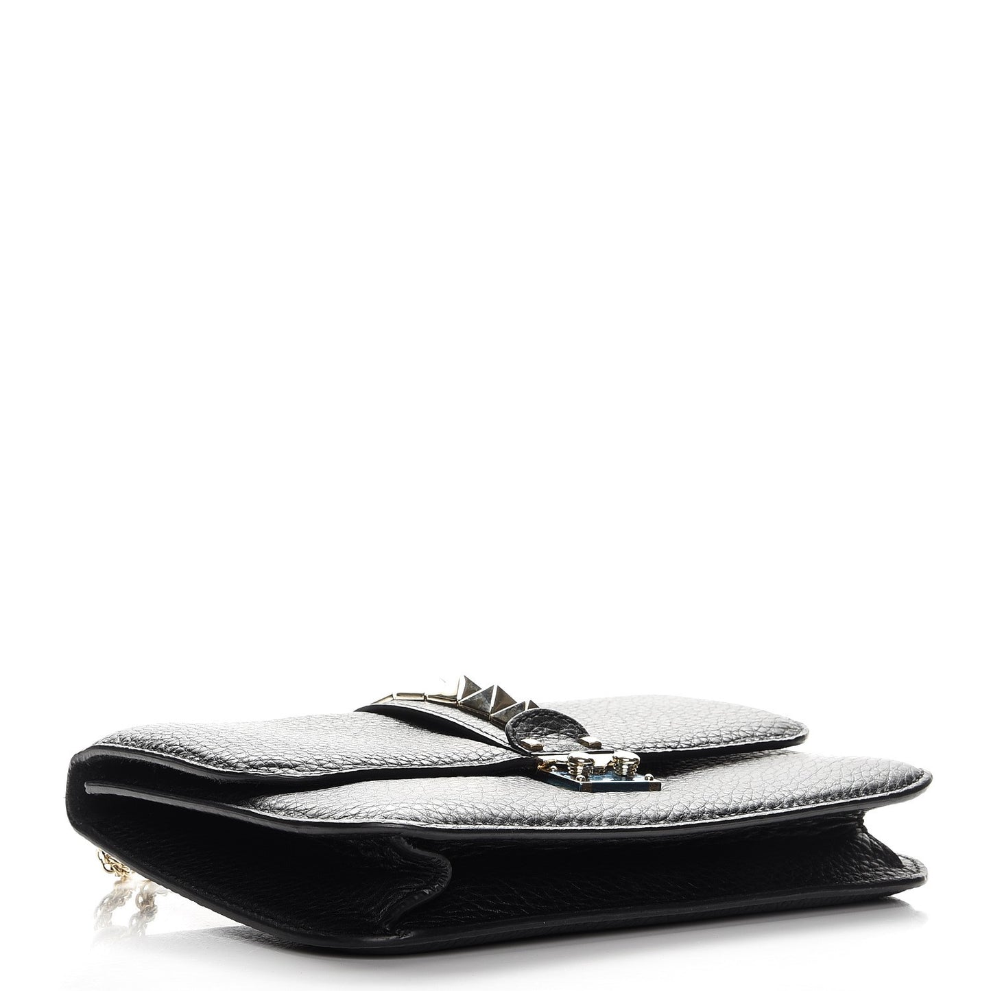 Pebbled Calfskin Medium Glam Lock Rockstud Flap Black