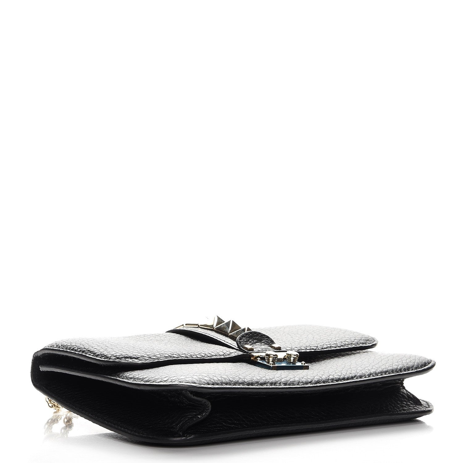 Valentino Garavani Pebbled Calfskin Medium Glam Lock Rockstud Flap Black 4 of 6