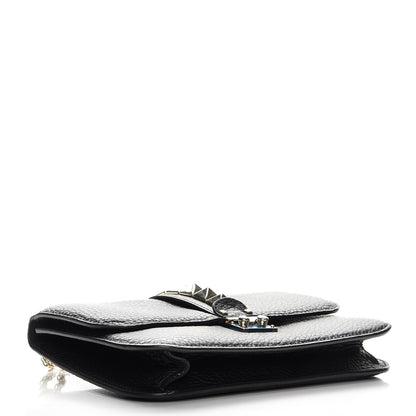 Valentino Garavani Pebbled Calfskin Medium Glam Lock Rockstud Flap Black 4 of 6