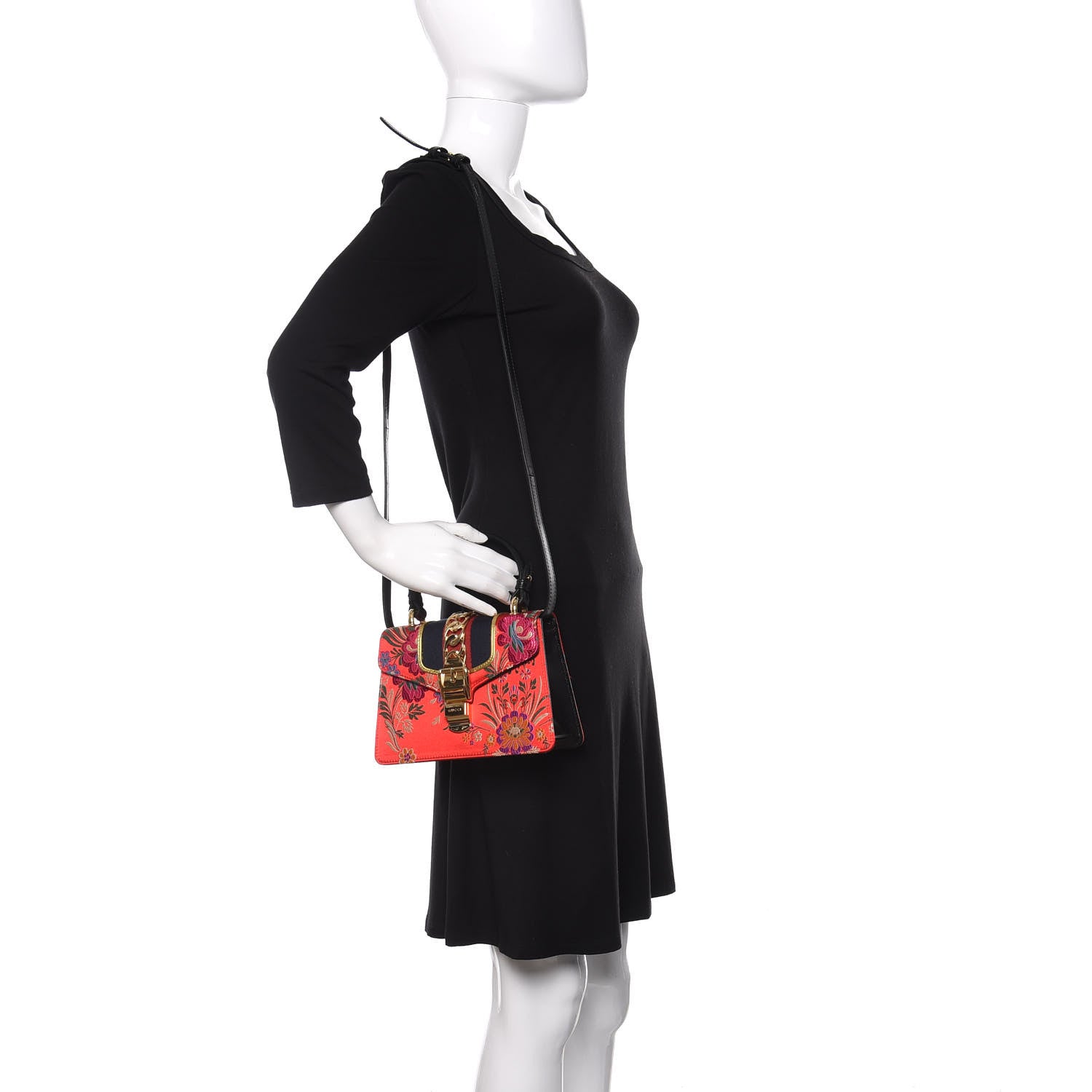 Gucci Jacquard Floral Mini Sylvie Top Handle Bag Red Multicolor Black 2 of 12
