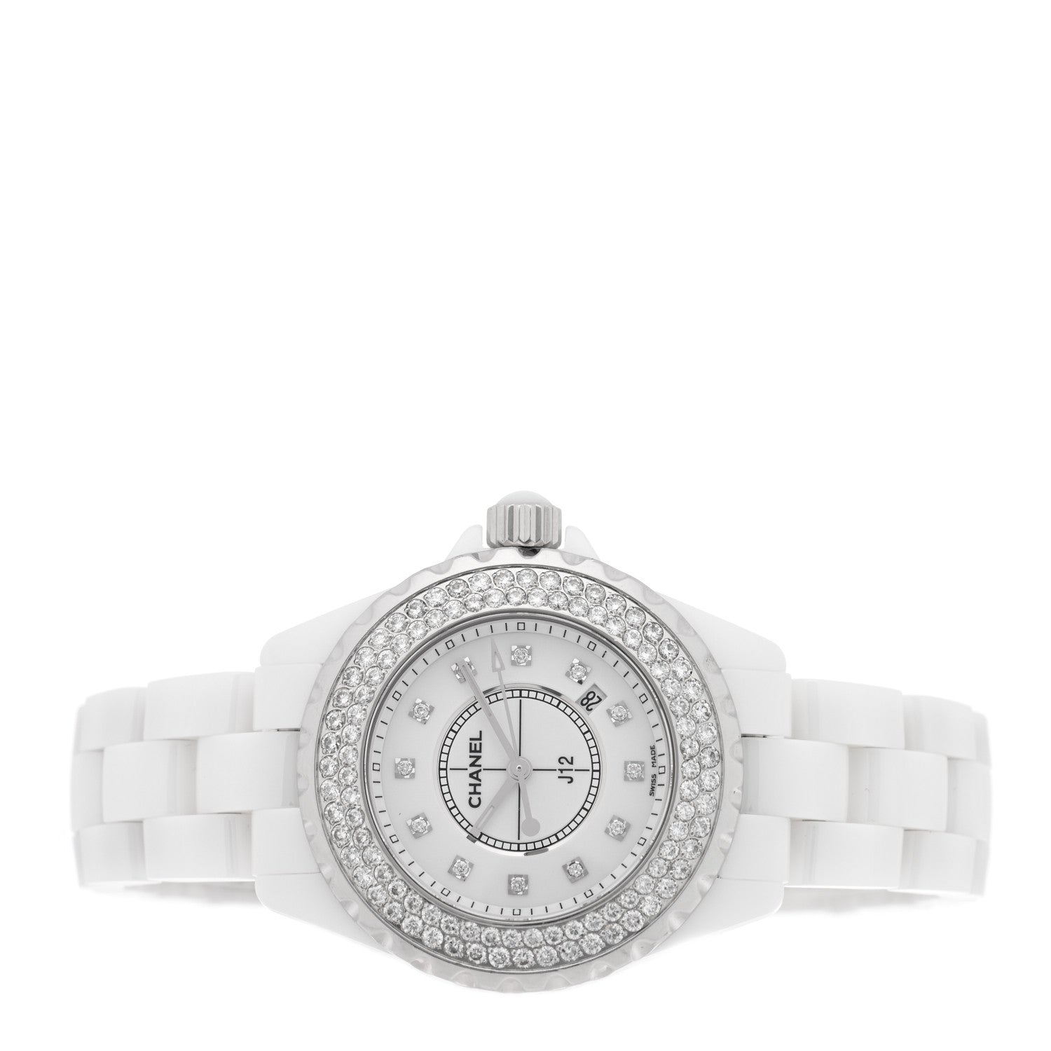 Chanel Stainless Steel Ceramic Diamond Pave Bezel 33mm J12 Quartz Watch White 2 of 4