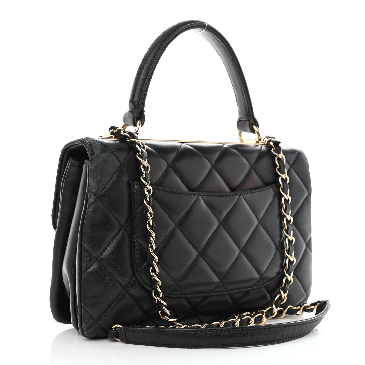 Lambskin Quilted Small Trendy CC Dual Handle Flap Bag Black