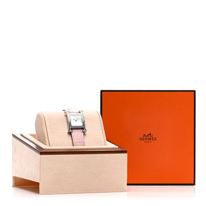 Hermes Stainless Steel Alligator Diamond Bezel Mother of Pearl 21mm Heure H Hour Quartz Watch Rose Pale 5 of 5