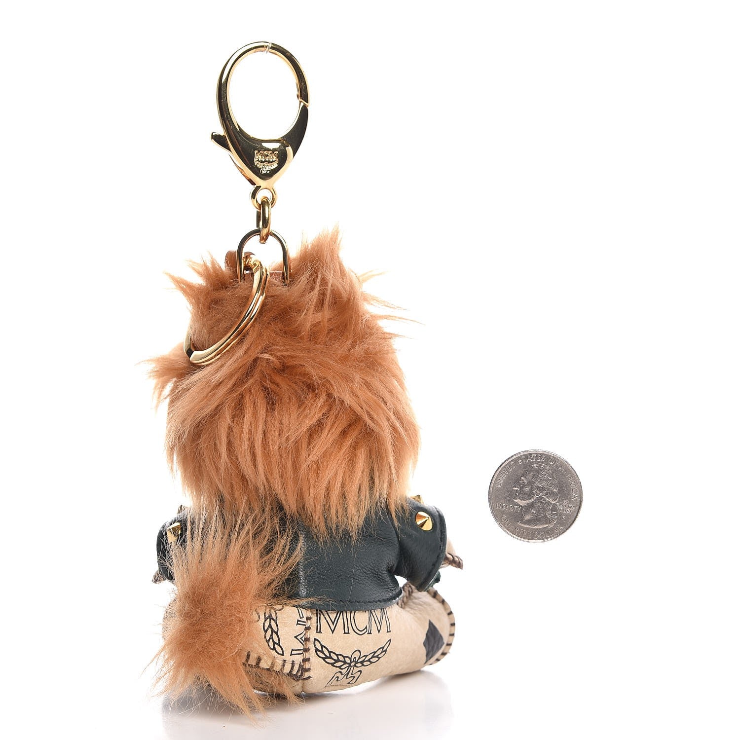 MCM Visetos Moto Lion Key Ring Bag Charm Beige 2 of 5