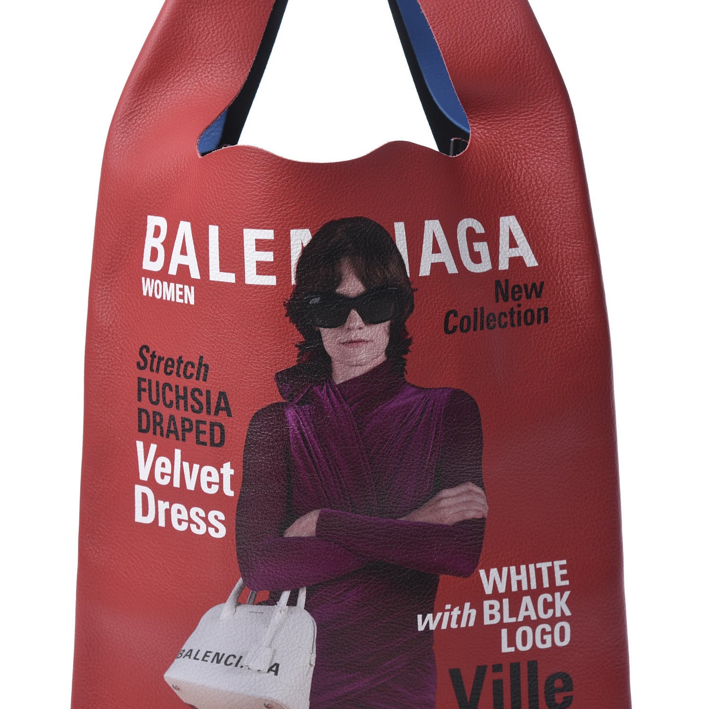 Grained Calfskin Winter 18 Campaign Medium Supermarket Tote Red Blue