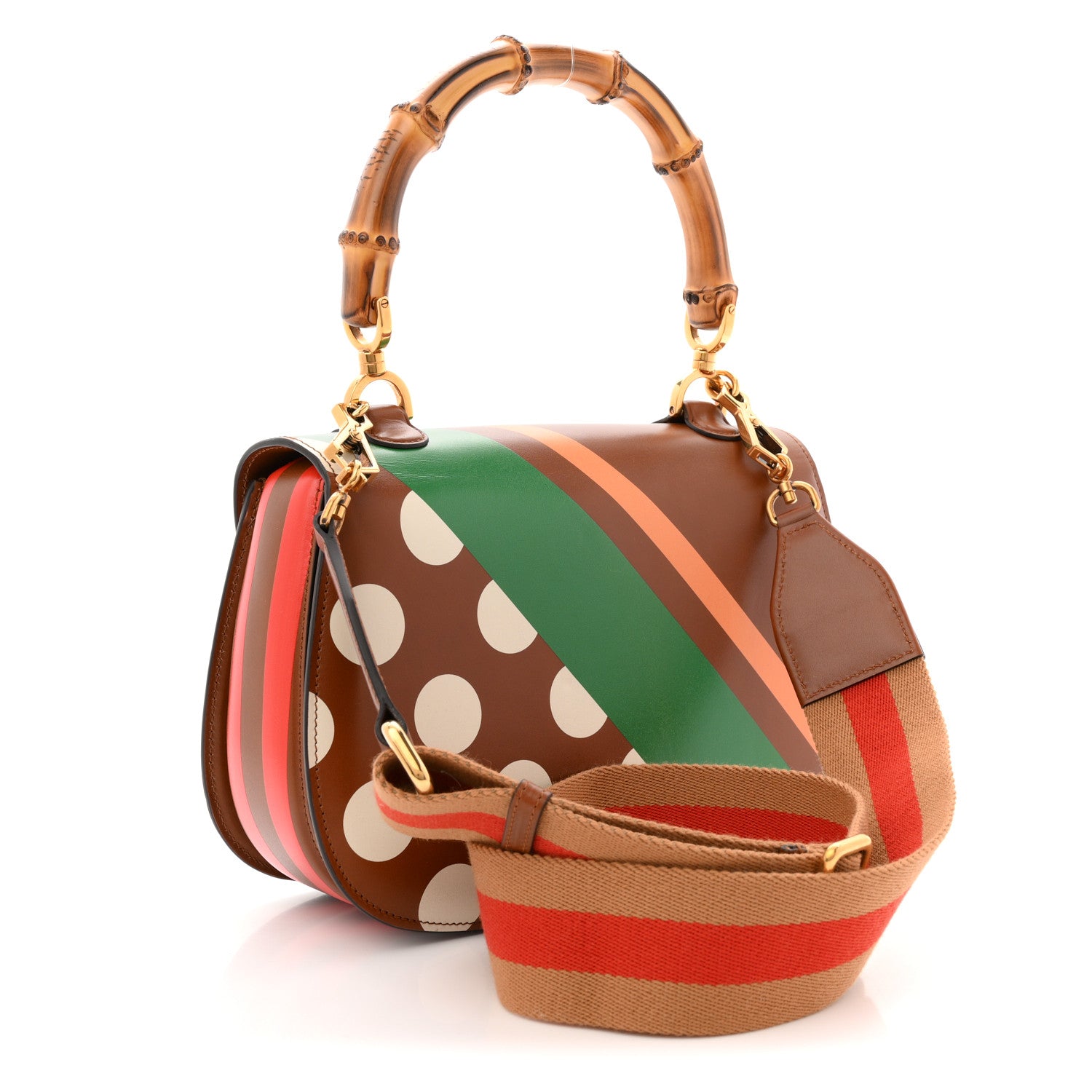Gucci Calfskin Geometric Print Medium Bamboo 1947 Top Handle Bag Brown 4 of 11