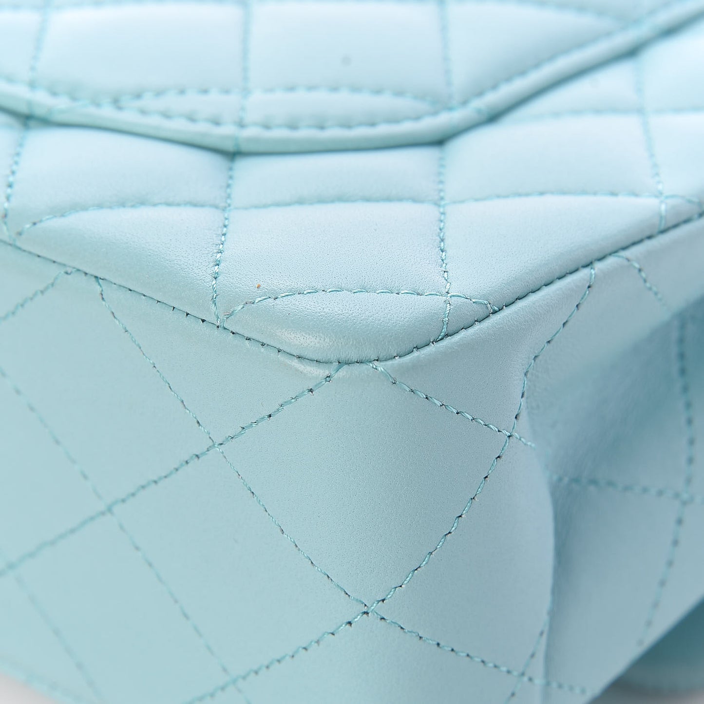Lambskin Quilted Small Double Flap Light Blue
