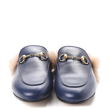 Gucci Malaga Kid Fur Womens Princetown Slippers 36 Blue Agata 2 of 8