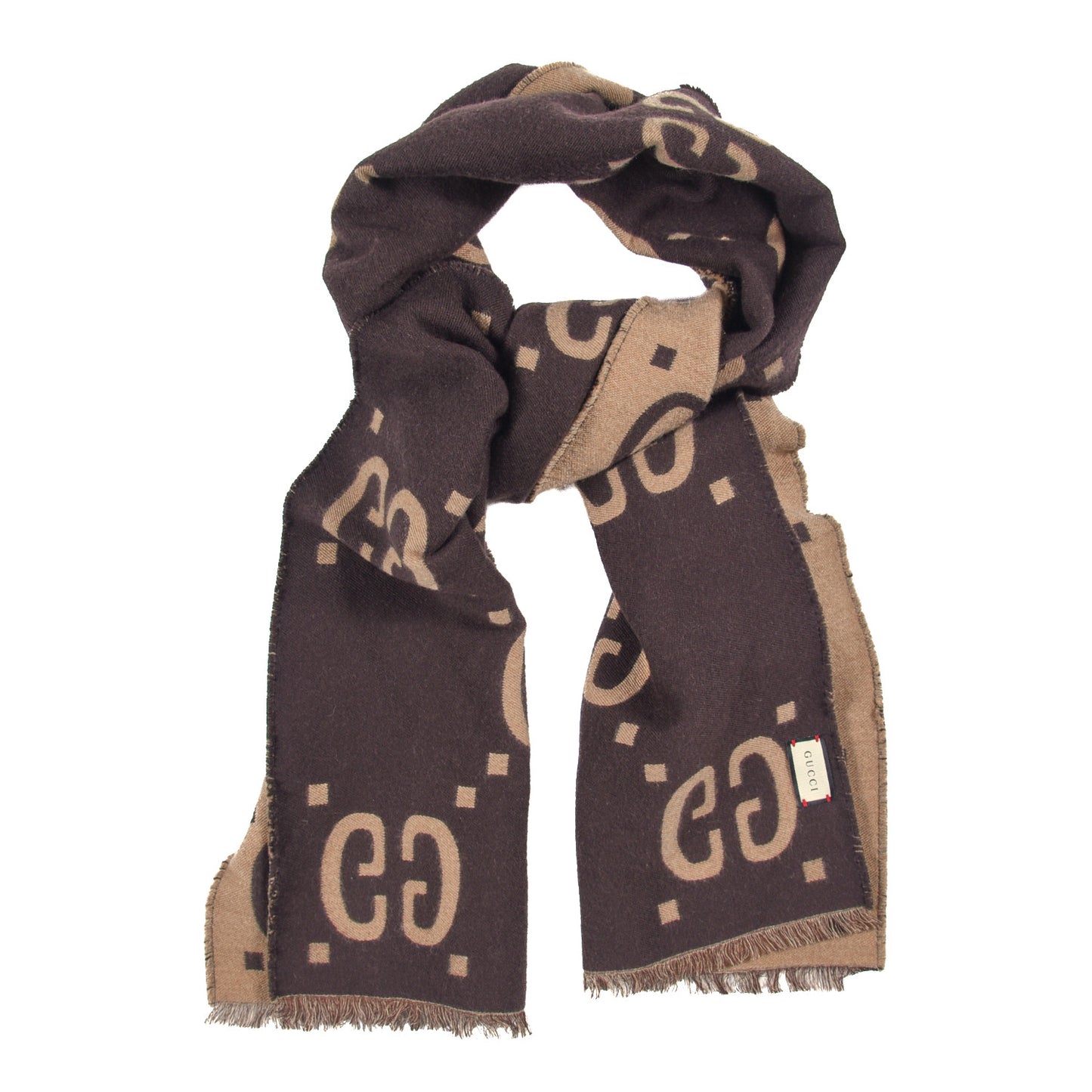 Wool Silk Monogram Jumbo GG Freedom Scarf Dark Brown Beige