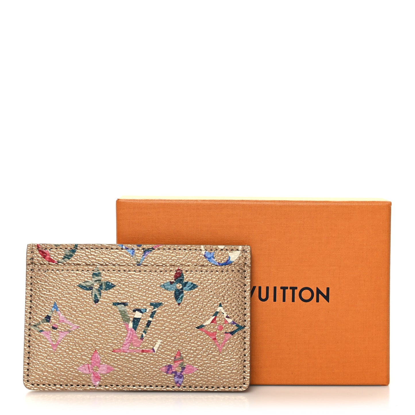 Metallic Monogram LV Garden Card Holder Gold