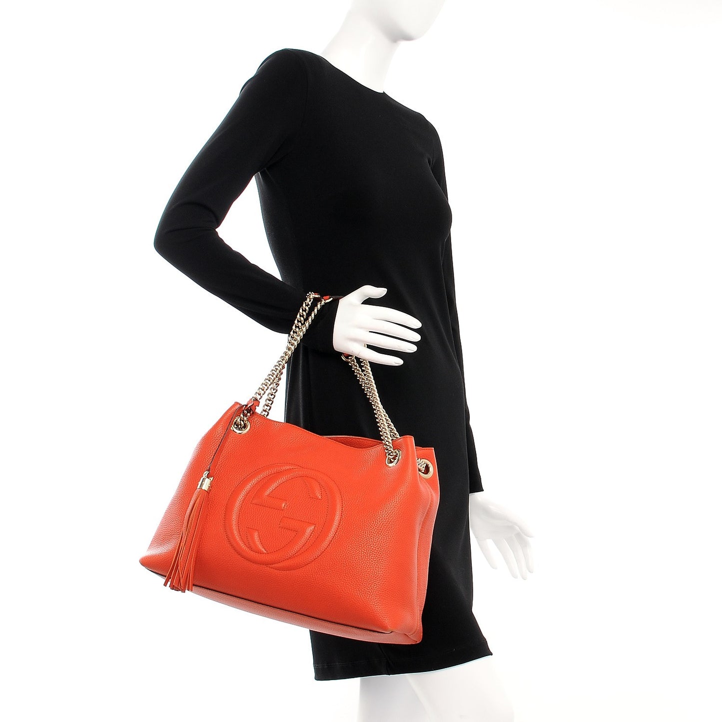 Pebbled Calfskin Medium Soho Chain Shoulder Bag Sun Orange