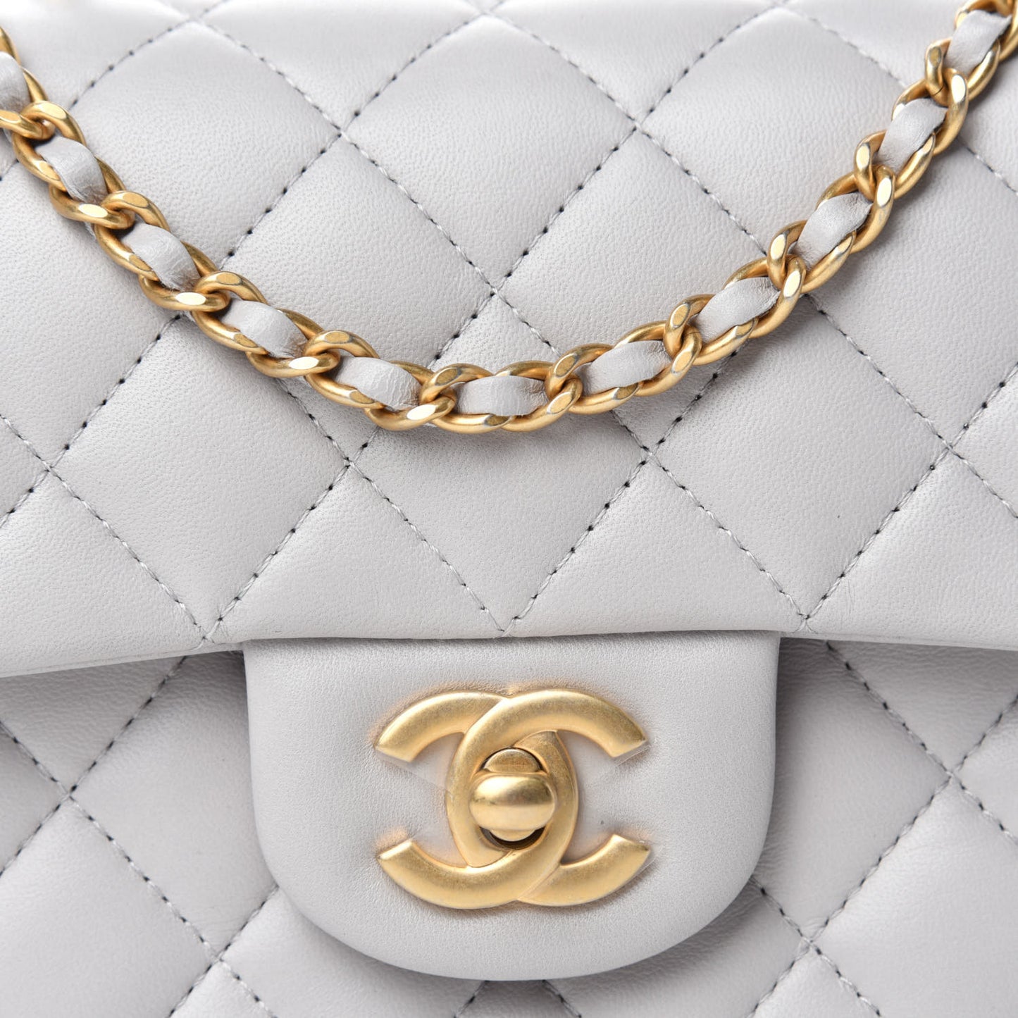 Lambskin Quilted Mini Top Handle Rectangular Flap Grey
