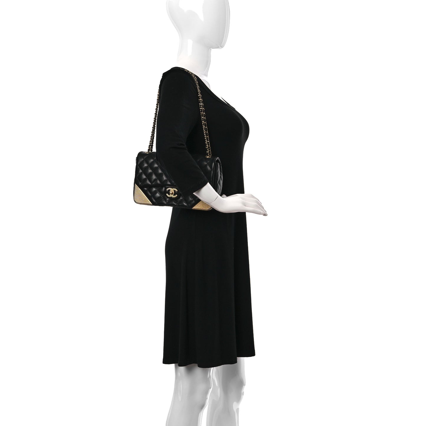 Calfskin Quilted Rock The Corner Flap Black