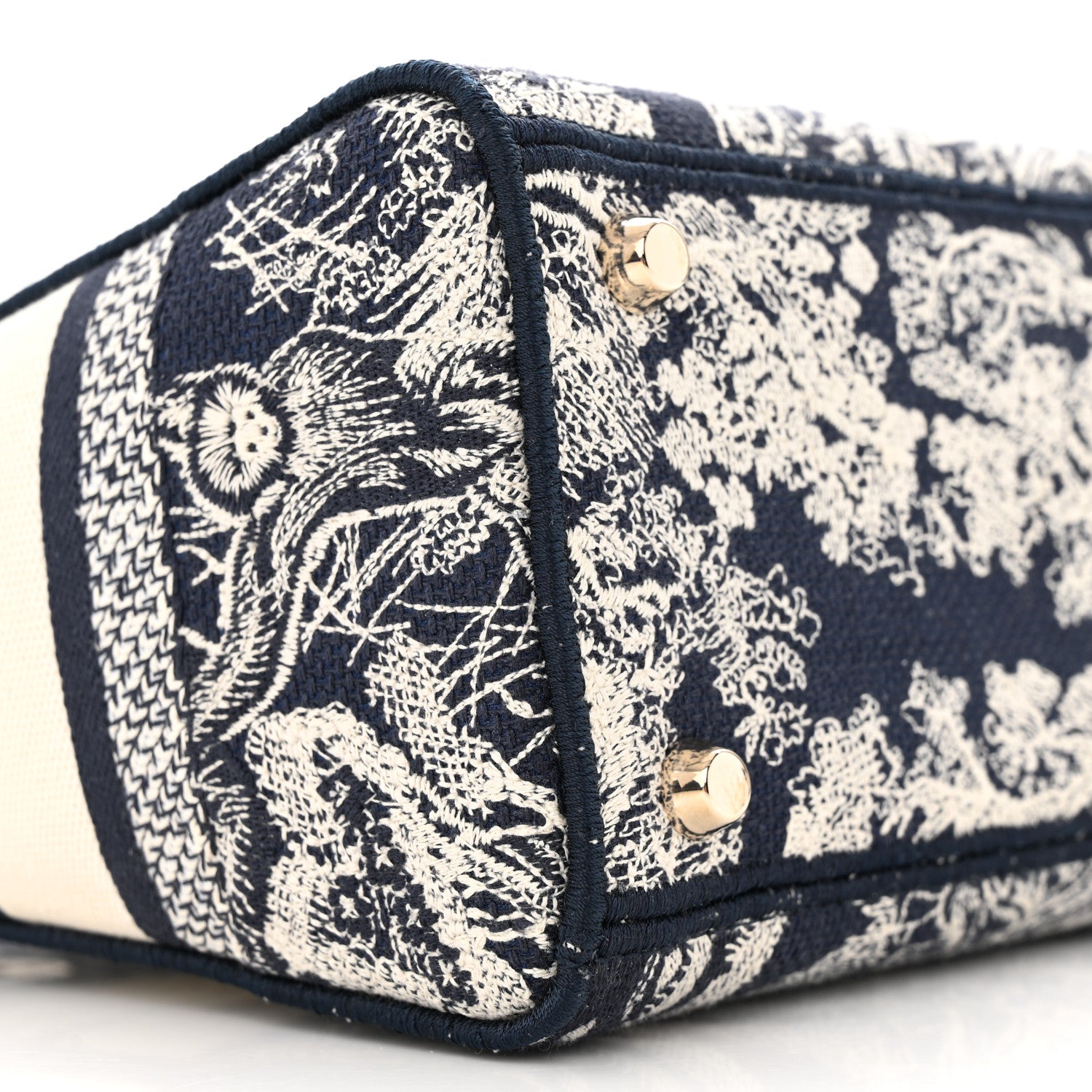Christian Dior Canvas Toile De Jouy Reverse Embroidered Medium Lady D-Lite Navy 8 of 9