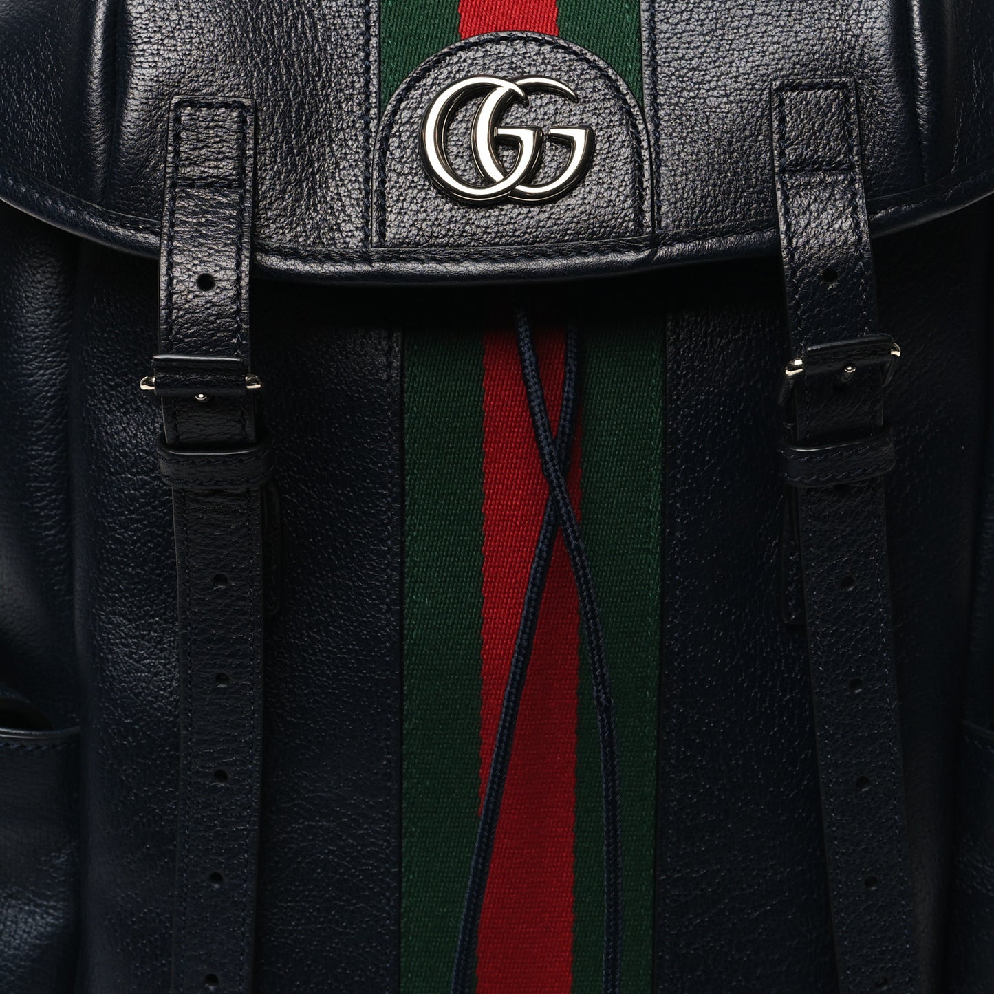 Textured Dollar Calfskin Web Medium Ophidia Double Buckle Backpack Blue Agata