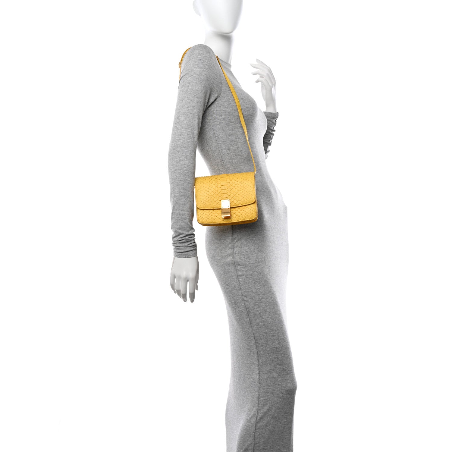 Celine Snakeskin Small Classic Box Flap Bag Yellow 2 of 18