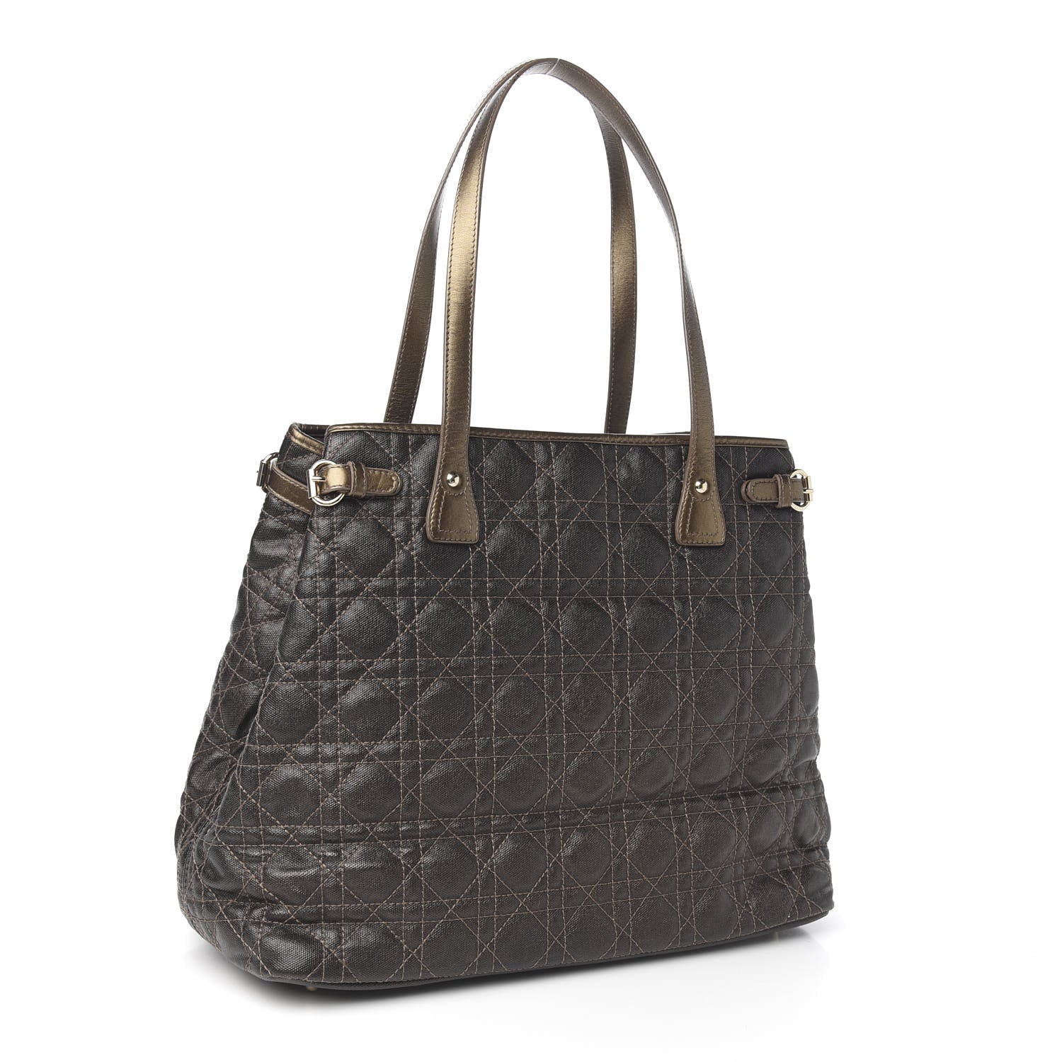 Christian Dior Coated Canvas Cannage Medium Panarea Tote Bronze 2 of 11