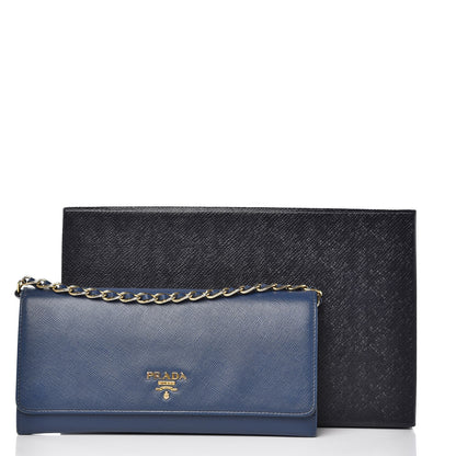 Prada Saffiano Metal Oro Chain Wallet Bleuette 12 of 12