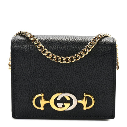 Gucci Grainy Calfskin Zumi Chain Card Case Wallet Black 1 of 7