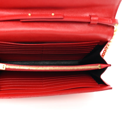 Saint Laurent Grain De Poudre Matelasse Chevron Monogram Chain Wallet Red 5 of 11