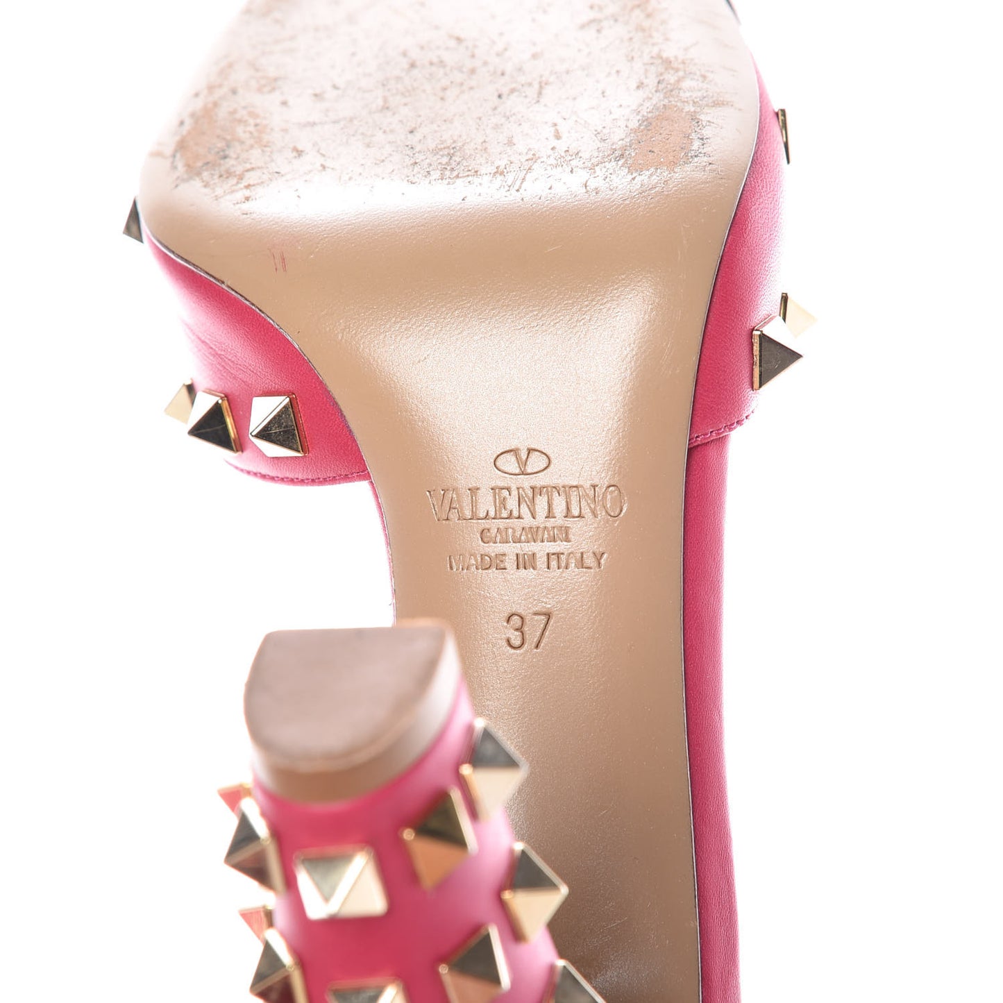 Nappa Rockstud All Over Peep Toe Ankle Strap Sandals 37 Fuchsia
