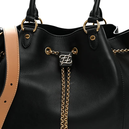 Fendi Vitello Grace King Karligraphy Chain Bucket Bag Black Bisquit 9 of 12