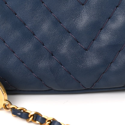 Chanel Calfskin Chevron Quilted Surpique Camera Case Blue 10 of 10