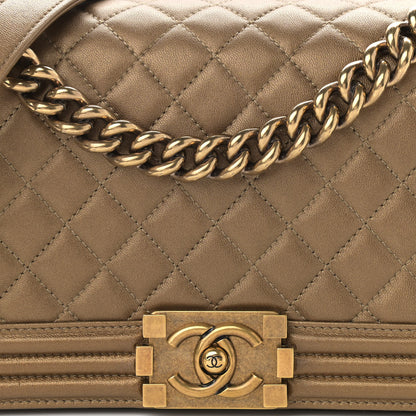 Chanel Metallic Lambskin Quilted Medium Boy Flap Dark Gold 8 of 11