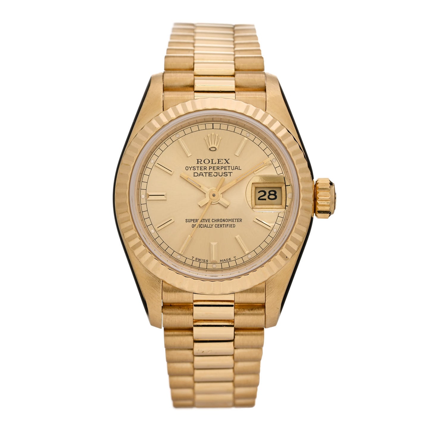 18K Yellow Gold 26mm Oyster Perpetual Datejust President Watch Champagne 69178