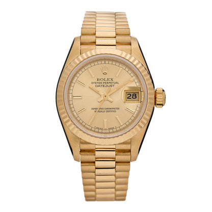 Rolex 18K Yellow Gold 26mm Oyster Perpetual Datejust President Watch Champagne 69178 1 of 5