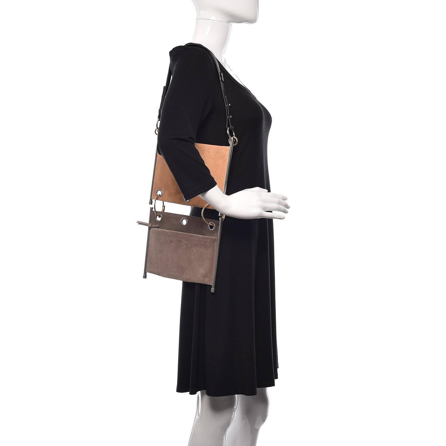 Chloe Smooth Calfskin Suede Roy Double Shoulder Bag Merino Grey Blushy Pink 3 of 10