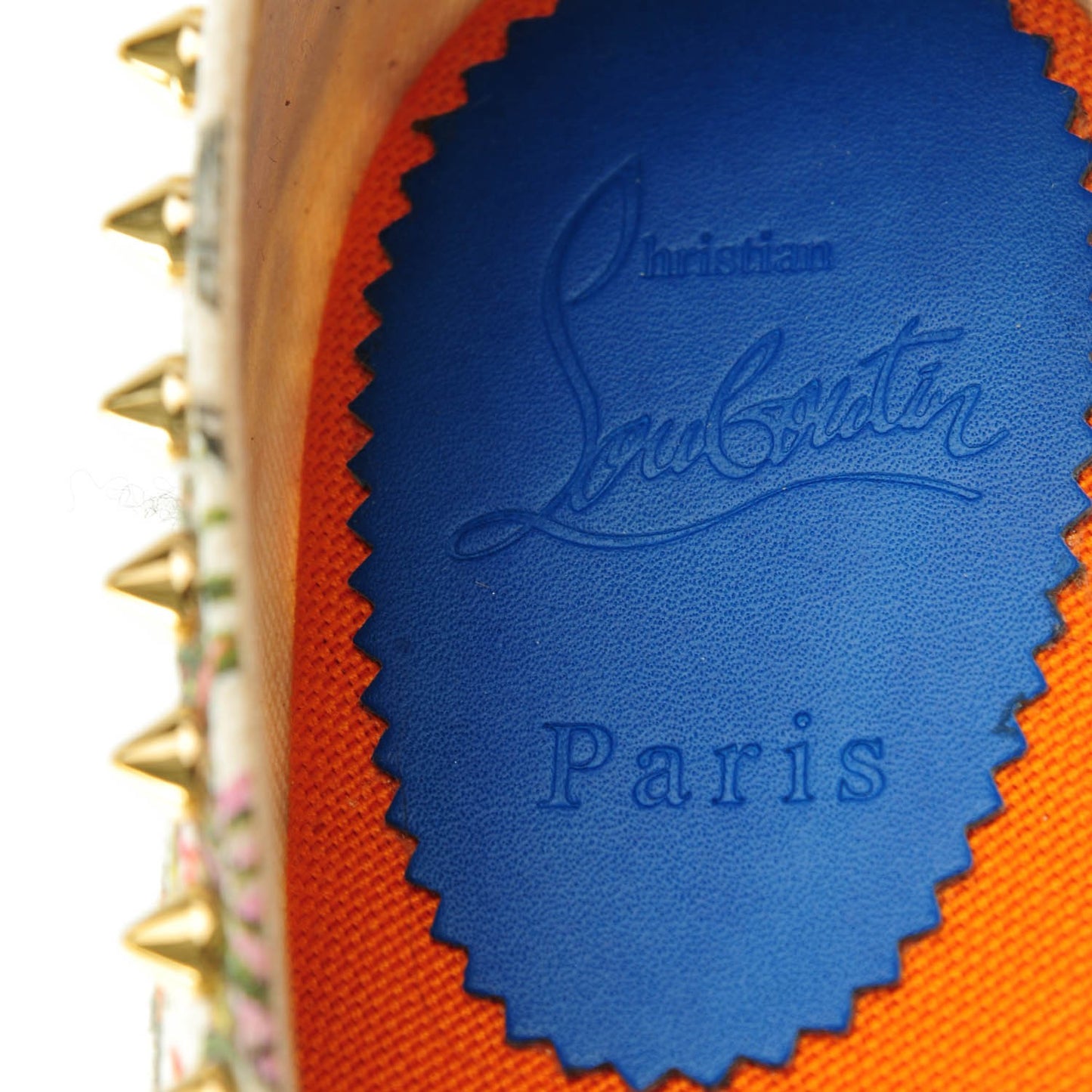 CHRISTIAN LOUBOUTIN Canvas Loubie Jungle Print Ares Spikes Flat Espadrille 38 Ivory