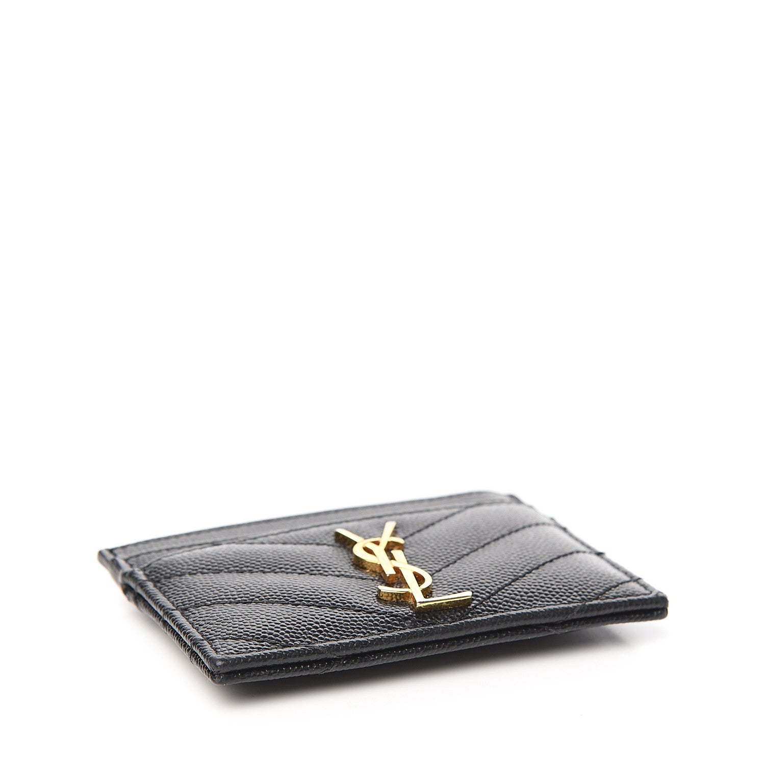 Saint Laurent Grain De Poudre Matelasse Chevron Monogram Credit Card Case Black 3 of 8