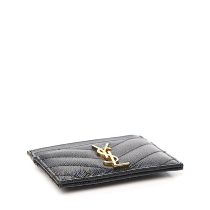 Saint Laurent Grain De Poudre Matelasse Chevron Monogram Credit Card Case Black 3 of 8