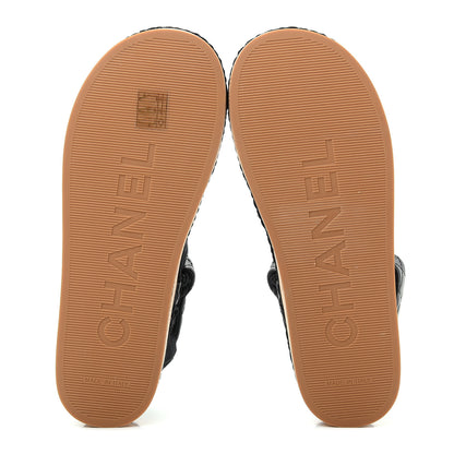 Chanel Cord Lambskin Quilted Logo Sandals 38 Black 6 of 11