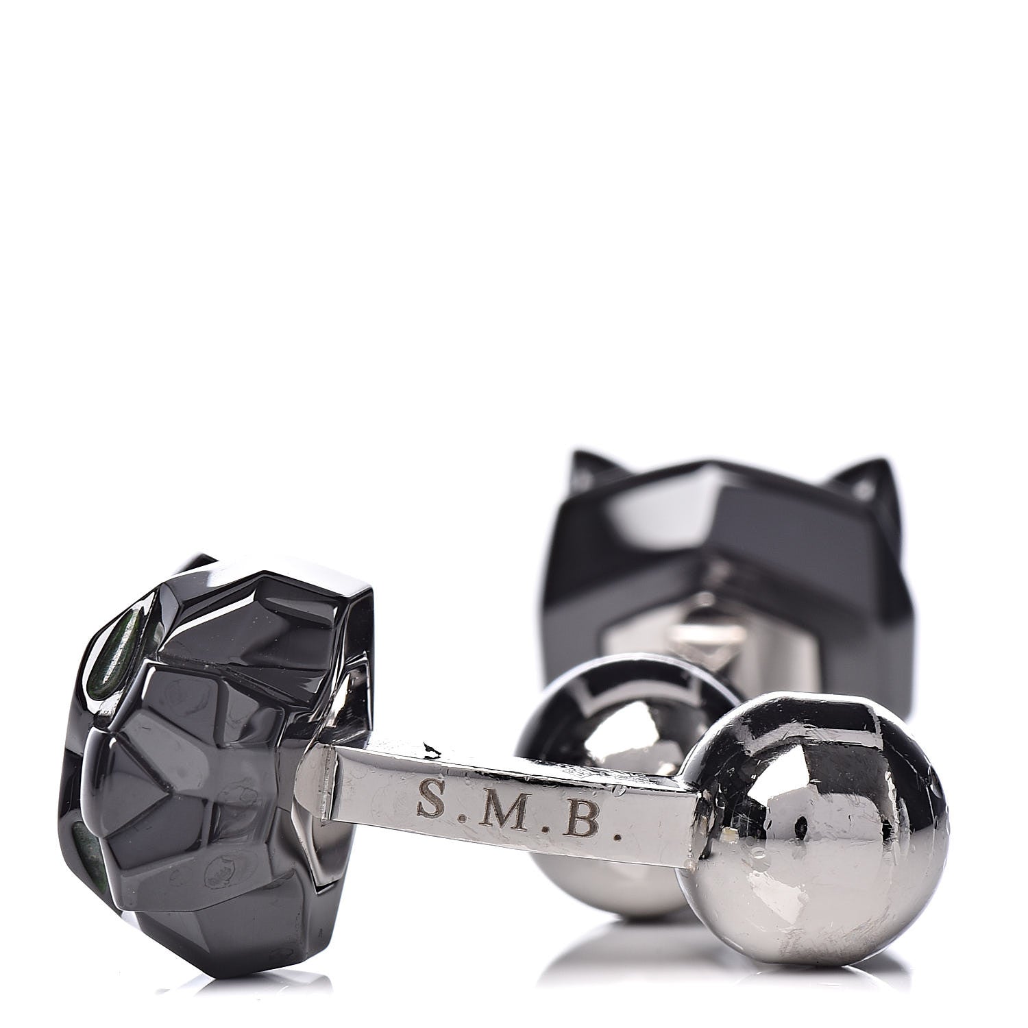 Cartier Sterling Silver Ceramic Panther Head Cufflinks Black 6 of 7