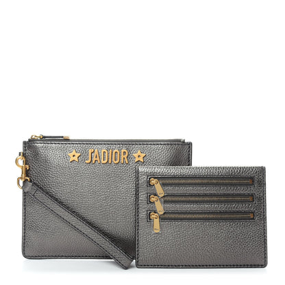 Christian Dior Metallic Grained Calfskin J'Adior Zip Pouch Gunmetal 1 of 9