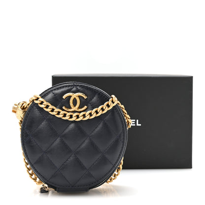 Chanel Lambskin Quilted Pillow Crush Round Clutch With Chain Navy Blue 11 of 11