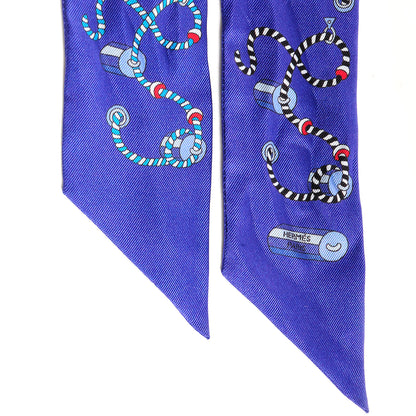 Hermes Silk Cordages Twilly Scarf Bleu Klein Turquoise Rouge 4 of 4